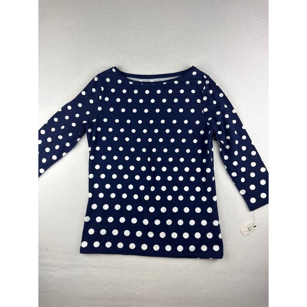 Talbots Navy Blue White Polka Dot Boat Neck 3/4 Sleeve Tee Top Small